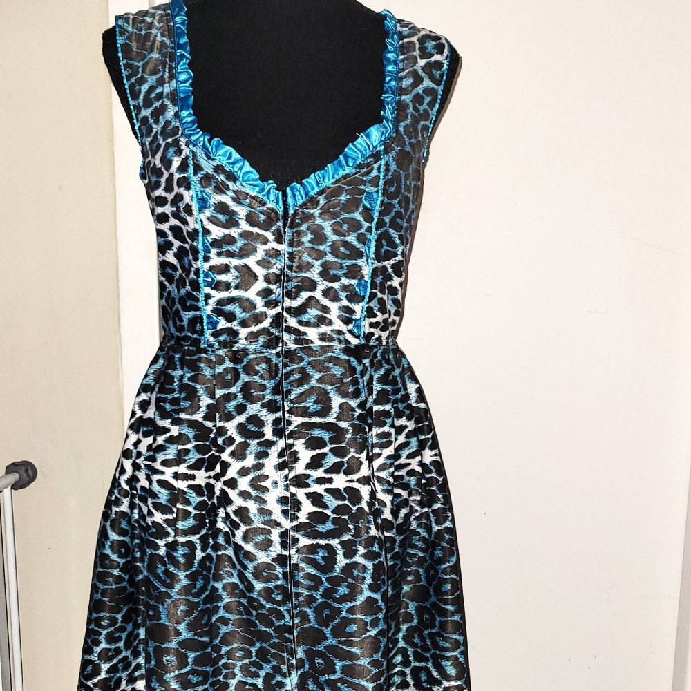 Lukas Blue/Black Leopard Print A-Line Dress - EU 38